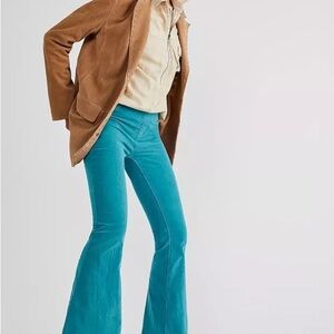 Free People Corduroy Pull On Flare Pants In Shining Sea